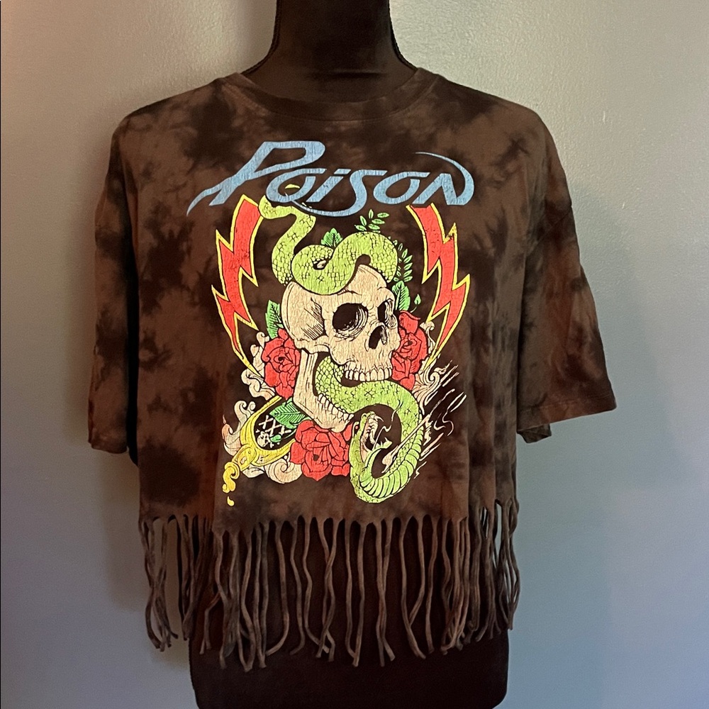 Black Tie-Dye Crop Top with Fringe Poison tee